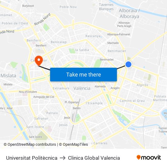 Universitat Politècnica to Clinica Global Valencia map