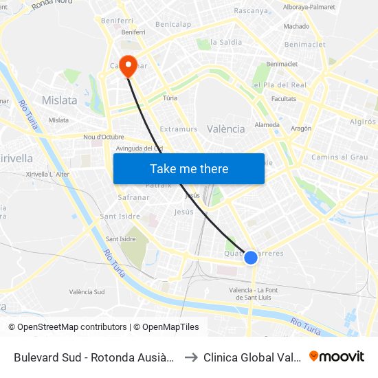 Bulevard Sud - Rotonda Ausiàs March to Clinica Global Valencia map