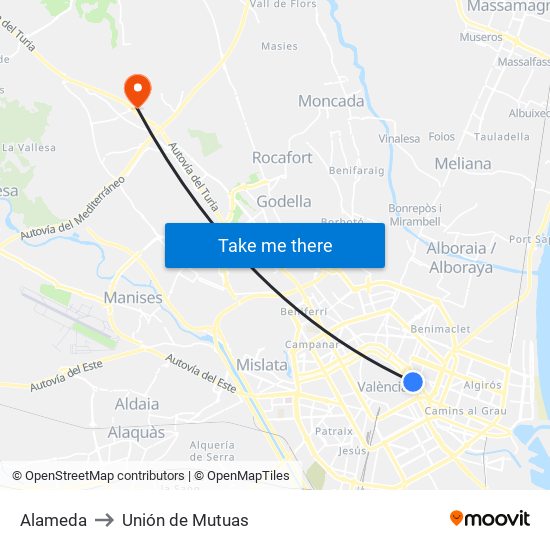 Alameda to Unión de Mutuas map