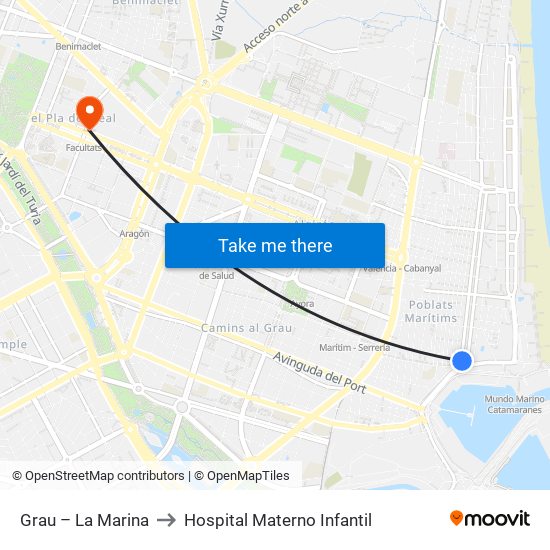 Grau – La Marina to Hospital Materno Infantil map