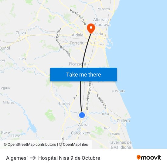Algemesí to Hospital Nisa 9 de Octubre map