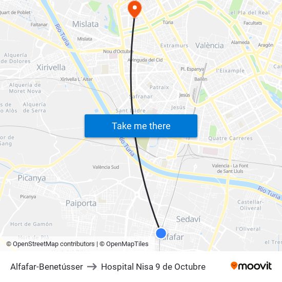 Alfafar-Benetússer to Hospital Nisa 9 de Octubre map