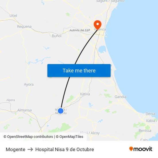 Mogente to Hospital Nisa 9 de Octubre map