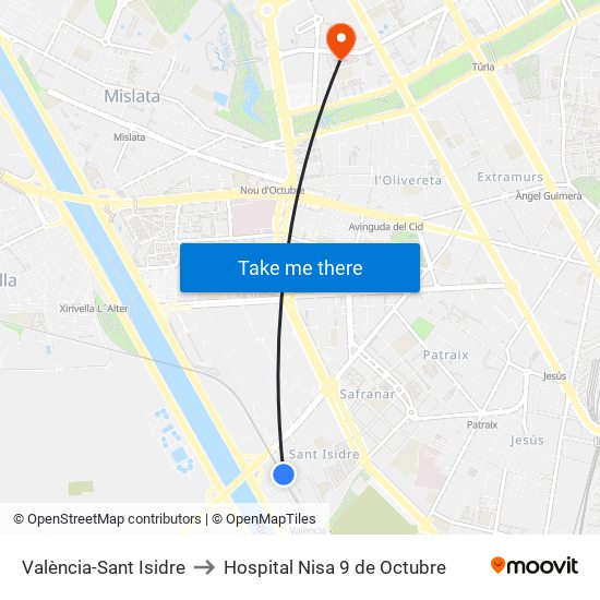 València-Sant Isidre to Hospital Nisa 9 de Octubre map