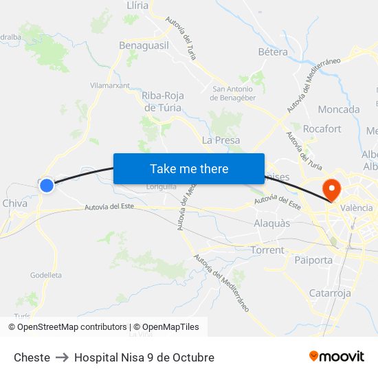 Cheste to Hospital Nisa 9 de Octubre map