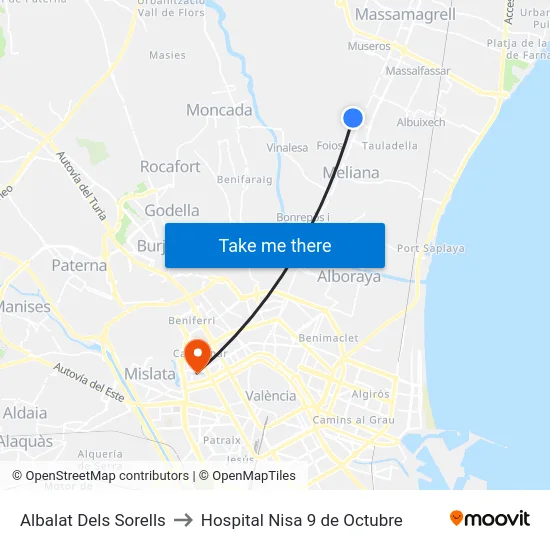 Albalat Dels Sorells to Hospital Nisa 9 de Octubre map