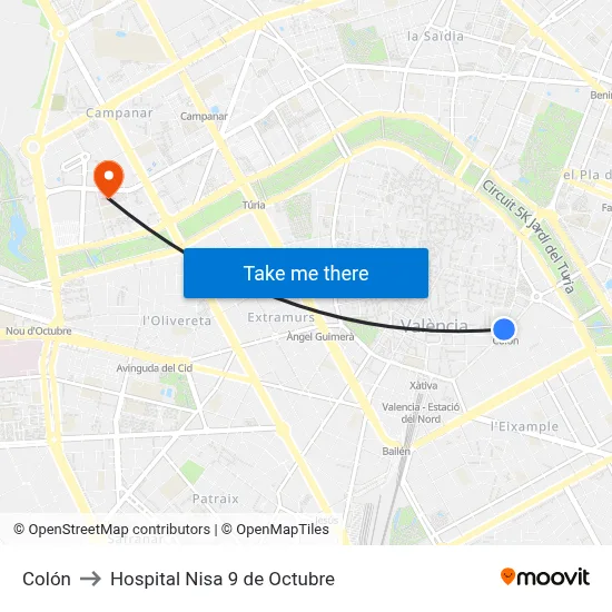 Colón to Hospital Nisa 9 de Octubre map