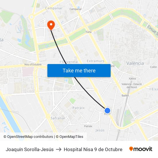 Joaquín Sorolla-Jesús to Hospital Nisa 9 de Octubre map