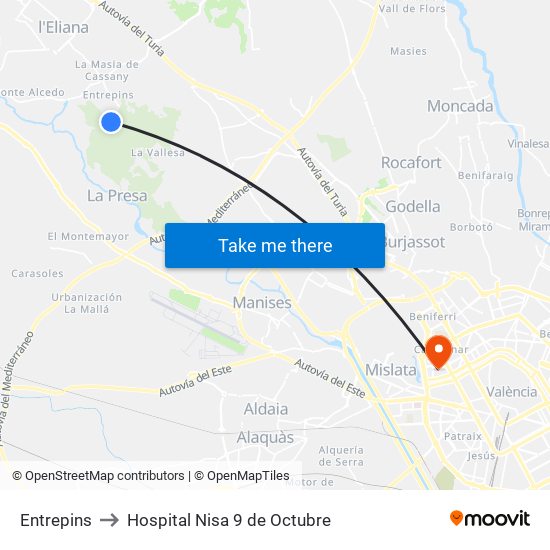 Entrepins to Hospital Nisa 9 de Octubre map