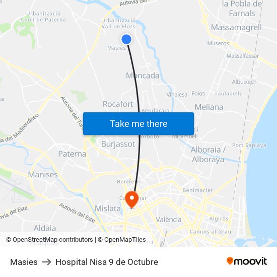 Masies to Hospital Nisa 9 de Octubre map