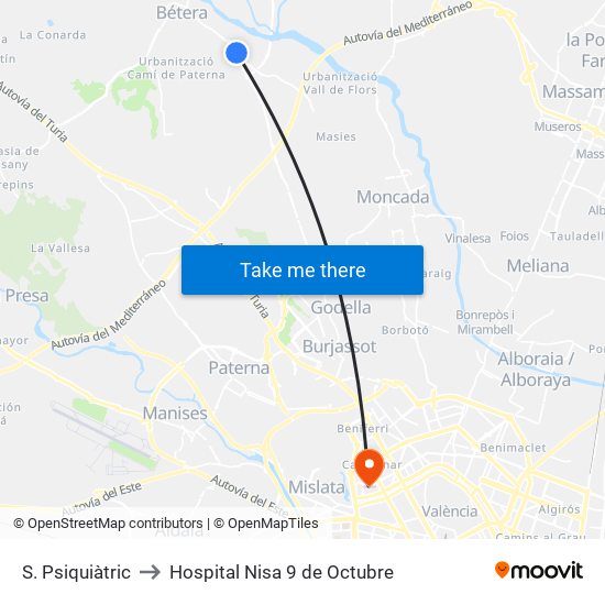 S. Psiquiàtric to Hospital Nisa 9 de Octubre map