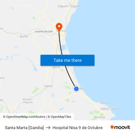 Santa Marta [Gandia] to Hospital Nisa 9 de Octubre map