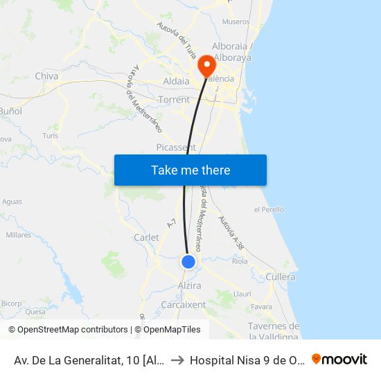 Av. De La Generalitat, 10 [Algemesí] to Hospital Nisa 9 de Octubre map