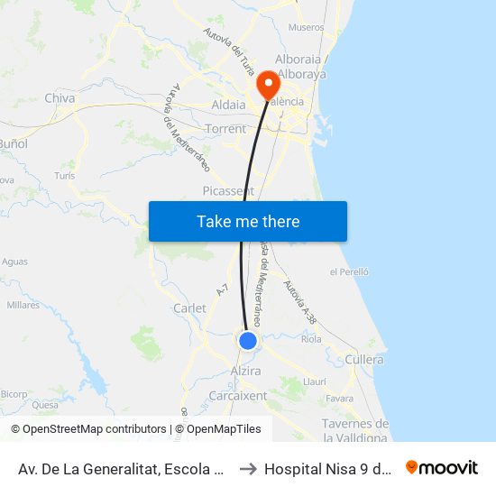 Av. De La Generalitat, Escola Pia [Algemesí] to Hospital Nisa 9 de Octubre map