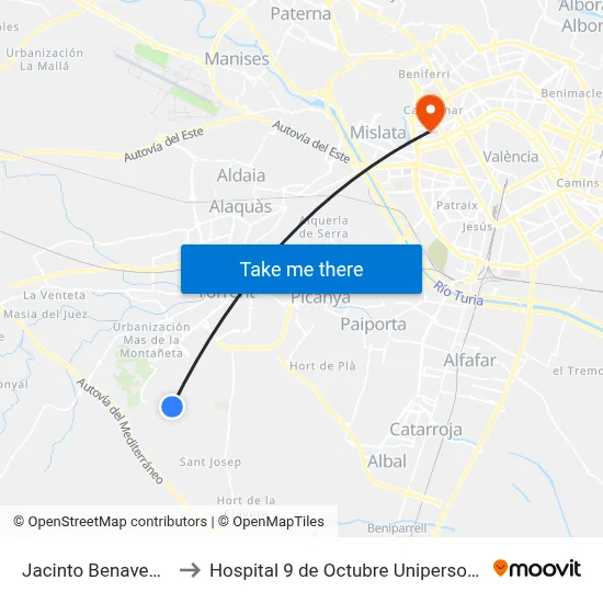 Jacinto Benavente to Hospital 9 de Octubre Unipersonal map
