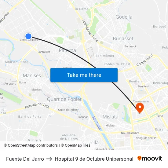 Fuente Del Jarro to Hospital 9 de Octubre Unipersonal map