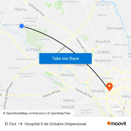 El Clot to Hospital 9 de Octubre Unipersonal map