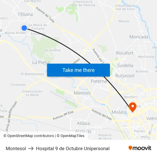 Montesol to Hospital 9 de Octubre Unipersonal map