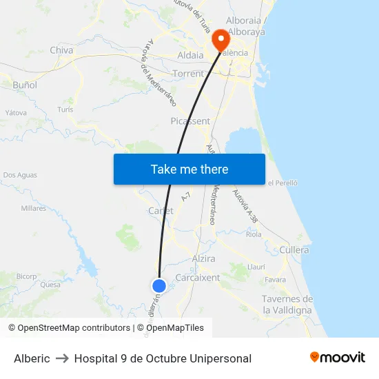 Alberic to Hospital 9 de Octubre Unipersonal map