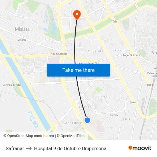 Safranar to Hospital 9 de Octubre Unipersonal map