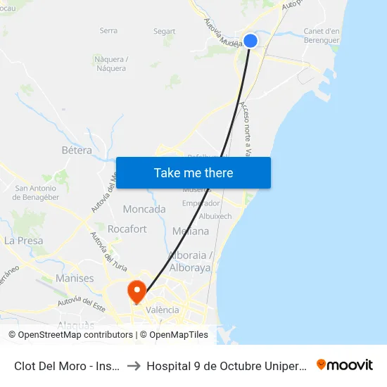 Clot Del Moro - Institut to Hospital 9 de Octubre Unipersonal map