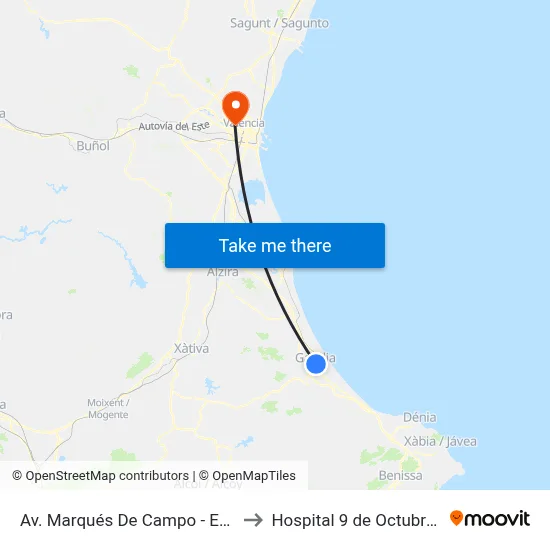 Av. Marqués De Campo - Estació De Gandia to Hospital 9 de Octubre Unipersonal map