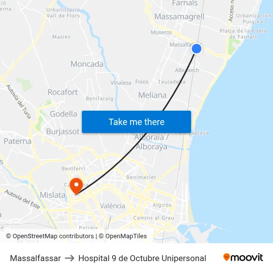 Massalfassar to Hospital 9 de Octubre Unipersonal map