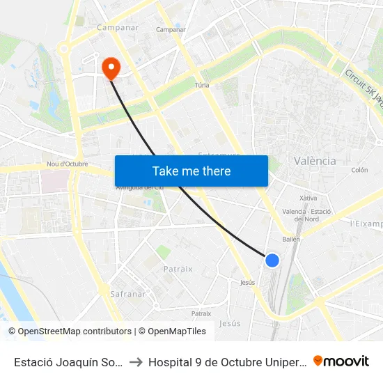 Estació Joaquín Sorolla to Hospital 9 de Octubre Unipersonal map