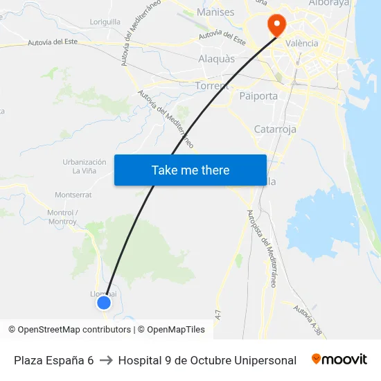 Plaza España 6 to Hospital 9 de Octubre Unipersonal map