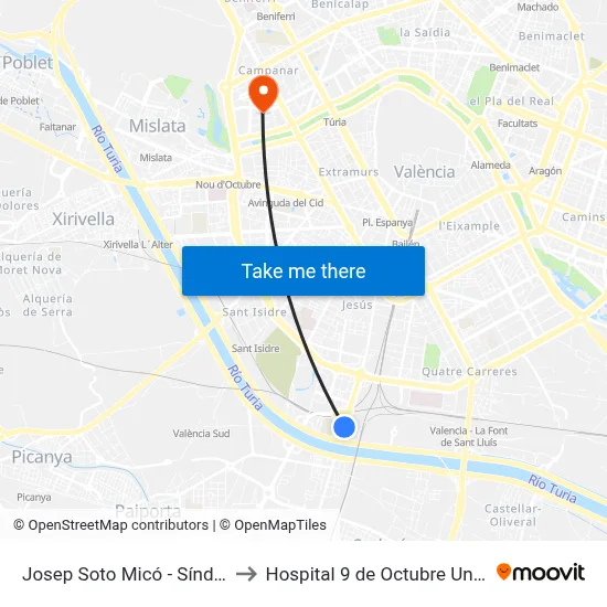 Josep Soto Micó - Síndic Mojolí to Hospital 9 de Octubre Unipersonal map