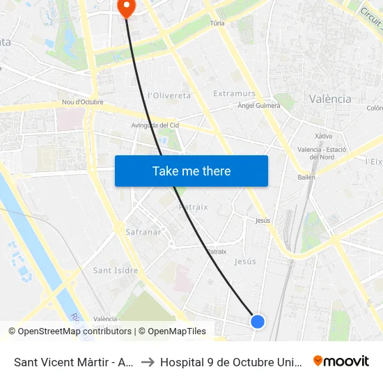 Sant Vicent Màrtir - Altamira to Hospital 9 de Octubre Unipersonal map