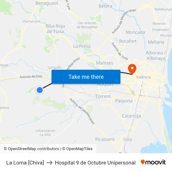 La Loma [Chiva] to Hospital 9 de Octubre Unipersonal map