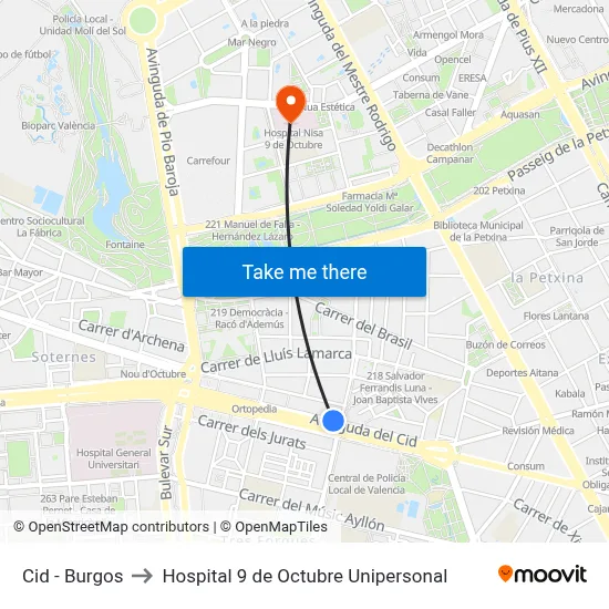 Cid - Burgos to Hospital 9 de Octubre Unipersonal map