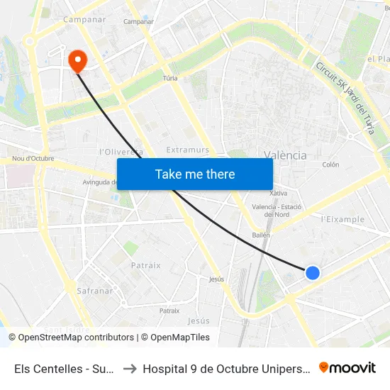 Els Centelles - Sueca to Hospital 9 de Octubre Unipersonal map