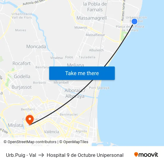 Urb.Puig - Val to Hospital 9 de Octubre Unipersonal map