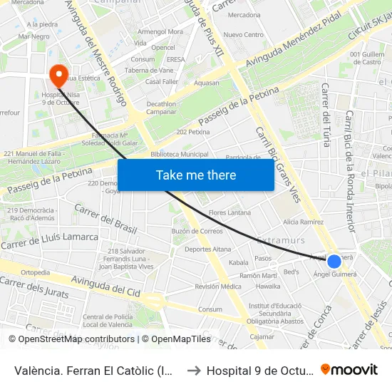 València. Ferran El Catòlic (Imparell) - Àngel Guimerà to Hospital 9 de Octubre Unipersonal map