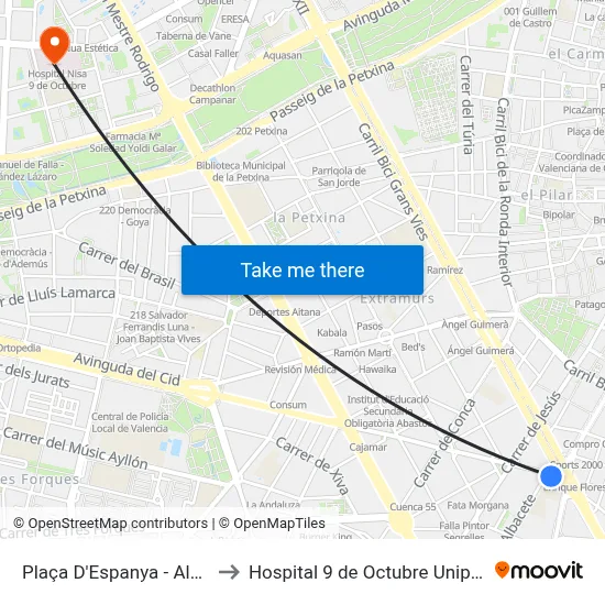 Plaça D'Espanya - Albacete to Hospital 9 de Octubre Unipersonal map