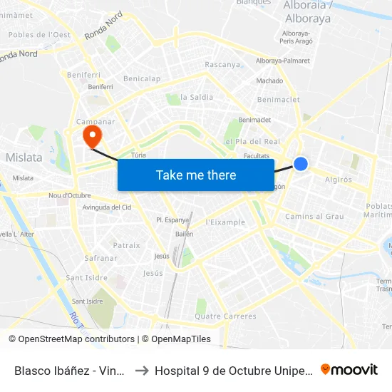 Blasco Ibáñez - Vinalopó to Hospital 9 de Octubre Unipersonal map