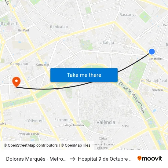 Dolores Marqués - Metro Benimaclet to Hospital 9 de Octubre Unipersonal map