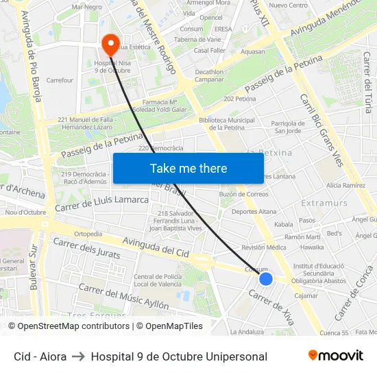 Cid - Aiora to Hospital 9 de Octubre Unipersonal map