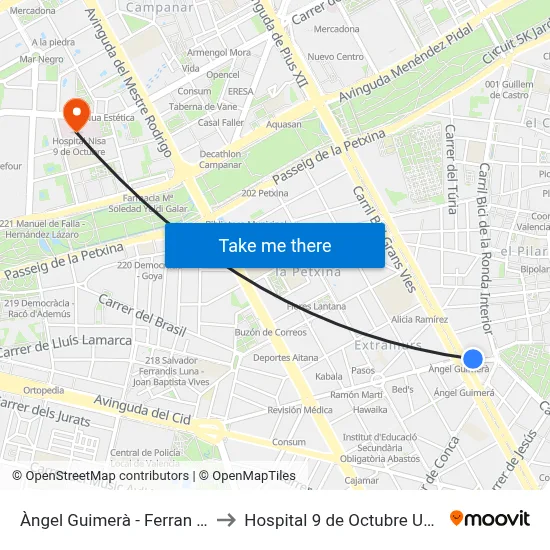 Àngel Guimerà - Ferran El Catòlic to Hospital 9 de Octubre Unipersonal map