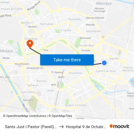 Sants Just I Pastor (Parell) - Metro Amistat to Hospital 9 de Octubre Unipersonal map