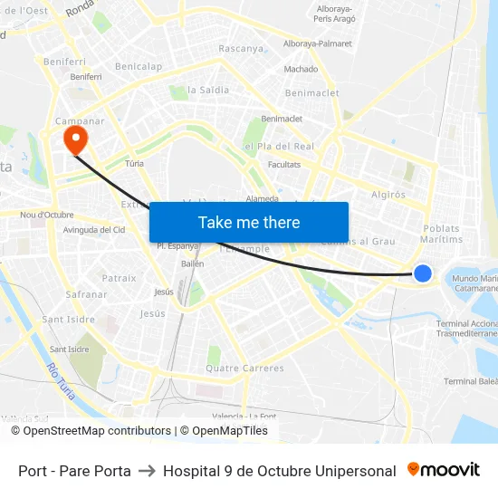 Port - Pare Porta to Hospital 9 de Octubre Unipersonal map