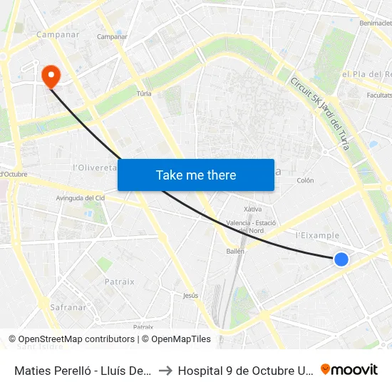 Maties Perelló - Lluís De Santàngel to Hospital 9 de Octubre Unipersonal map