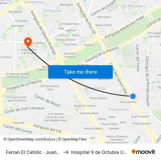 Ferran El Catòlic - Juan De Mena to Hospital 9 de Octubre Unipersonal map