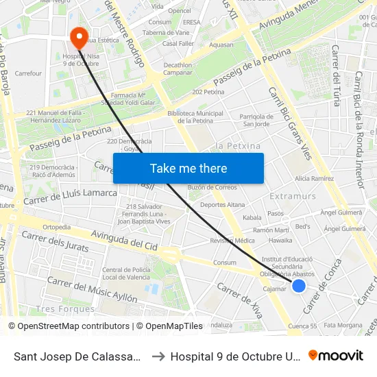 Sant Josep De Calassanç - Alberic to Hospital 9 de Octubre Unipersonal map