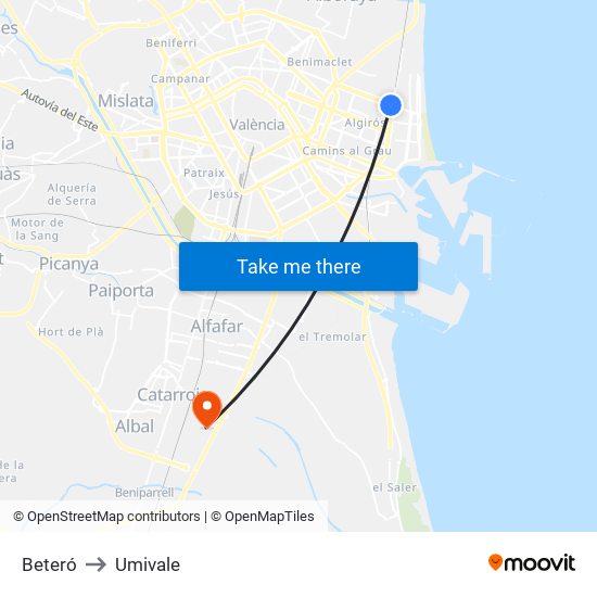 Beteró to Umivale map