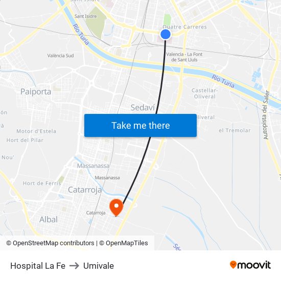 Hospital La Fe to Umivale map
