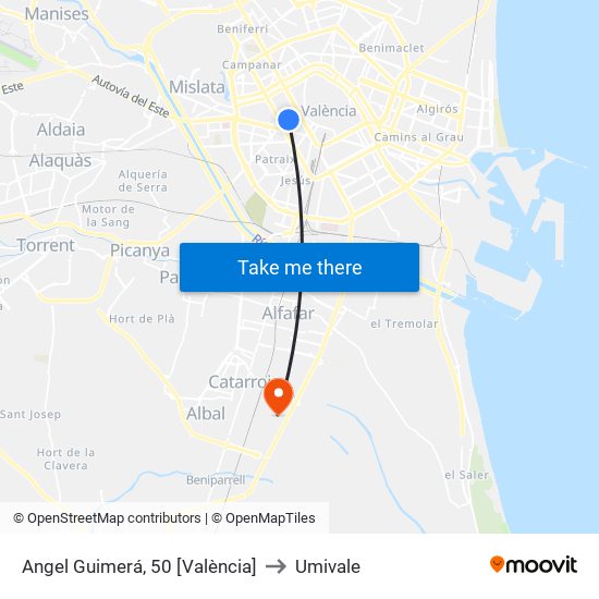 Angel Guimerá, 50 [València] to Umivale map