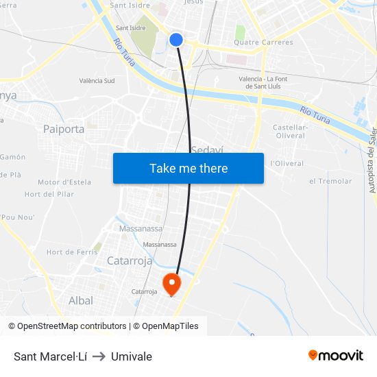 Sant Marcel·Lí to Umivale map